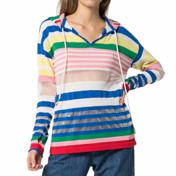 Mira Mikati Striped Cotton Blend Mixed Media Hoodie Sweater Size 40 or US 8 - Picture 1 of 14